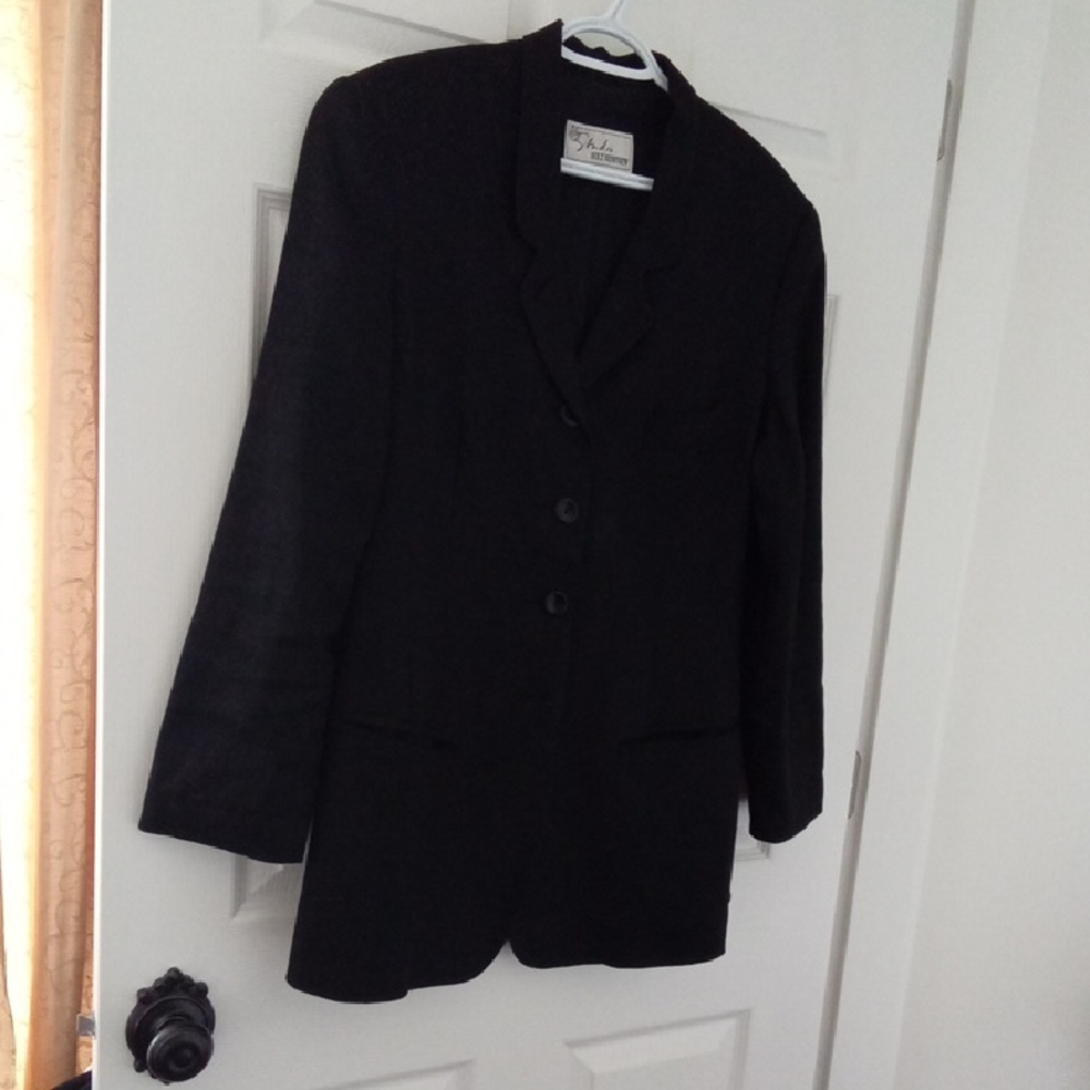 Vintage Studio Holt Renfrew Women's Black Linen Blazer Suit Jacket Size 10